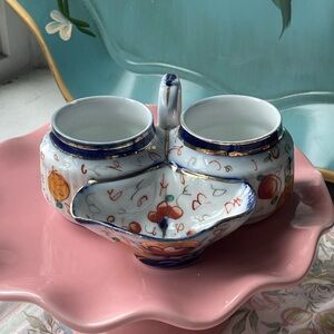 Vintage condiment service Imari Style porcelain, hand painted with gold accents